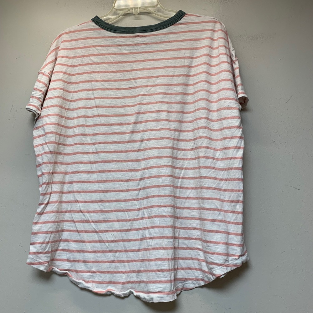 Madewell T-Shirt Womens XL Pink White Excellent Striped Ringer Cotton Tee 13617 - Picture 6 of 7